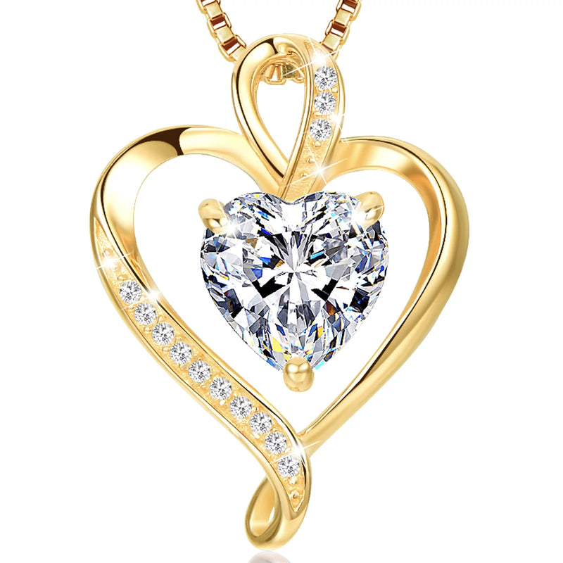 Heart Necklaces for Women 925 Sterling Silver Pendant Necklace Rose Gold White Gold/14K Gold Plated Love Necklace for Her Girlfriend Wife Valentines Day Birthday Women Jewelry Gifts 18"+2" - Puck's