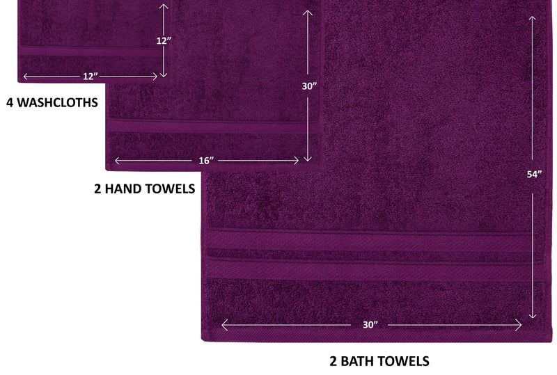 8 Pack Towel Set - 2 Bathroom Towels, 2 Hand Towels, 4 Wash Cloths Bathroom Set - Plush & Absorbent 100% Ring Spun Cotton Bath Sets - Bath Towels, Hand Towels, Washcloths Bathroom Sets