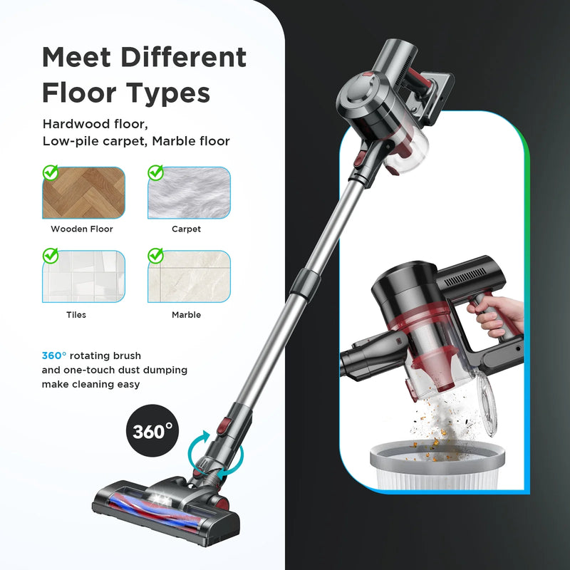 Cordless Vacuum Cleaner, 38000PA/450W 50Min 2500Mah for Home Pet Hair Carpet Wood Floor