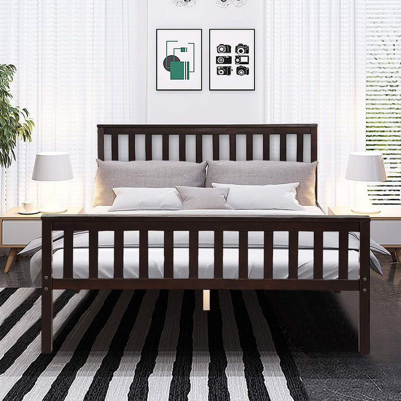 Queen Platform Bed Frame, Deluxe Solid Wood Bed Frame with Headboard and Footboard, Strong Wood Slats Support Mattress Foundation, No Box Spring Needed, Bed Frame Queen Size, Espresso - Puck's