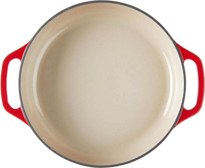 3.6 Quart Enameled Cast Iron Oval Casserole with Lid– Dual Handles – Oven Safe up to 500° F or on Stovetop - Use to Marinate, Cook, Bake, Refrigerate and Serve – Island Spice Red - Puck's