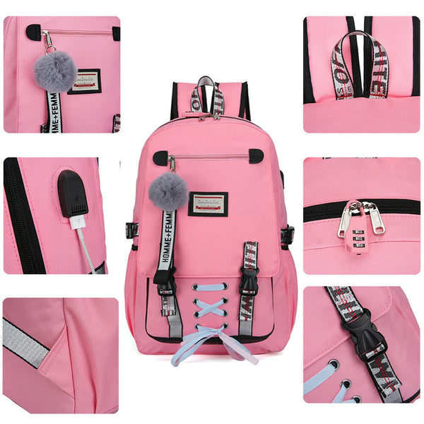 Women Girls School Bag Waterproof Teenage Backpack with anti Theft Lock USB Port College Bookbags Student Laptop