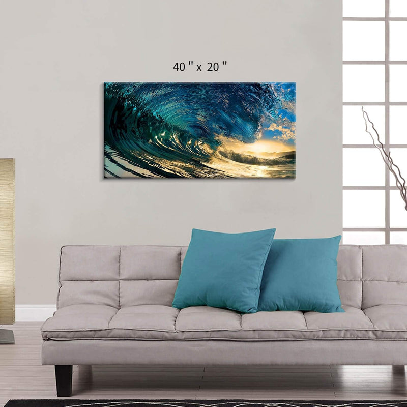 Ocean Wave Canvas Wall Art: Stunning Sunset Seascape Artwork Painting Print on Canvas for Living Room (40 Inch X 20 Inch X 1 Panel) - Puck's