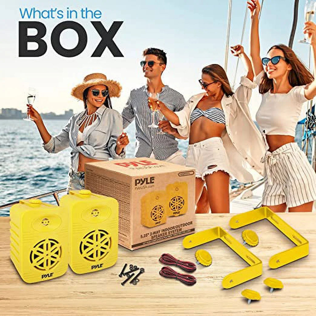 Indoor Outdoor Speakers 500 Watt Dual Waterproof 5.25"2-Way Full Range Speaker System, Yellow - Puck's