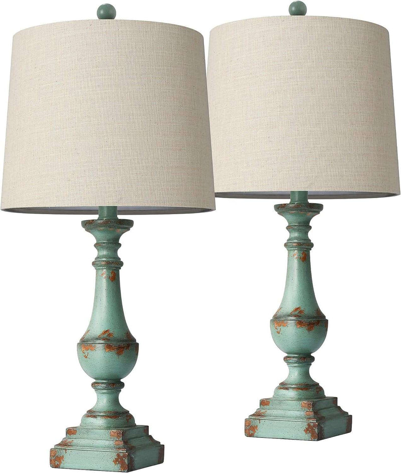 24.5" Rustic Table Lamp Set of 2 - Farmhouse Bedside Nightstand Lamps for Bedroom, Kids Room, Study Room, Office - Resin Green - Puck's