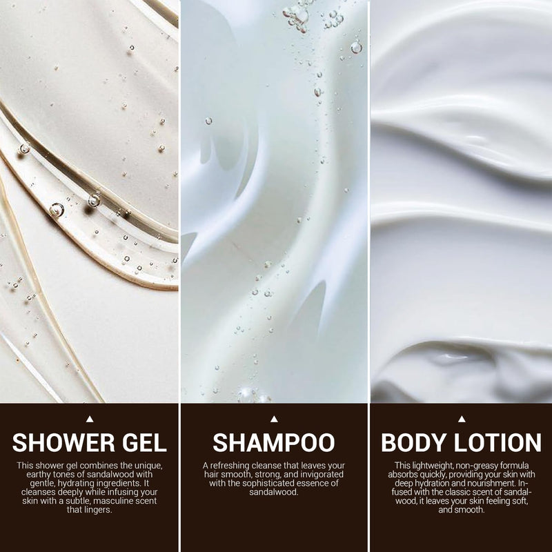 Bath Gifts for Men, 3PC Mens Spa Set Includes Sandalwood Shower Gel Body Lotion Shampoo, Spa Baskets Fathers Day Gifts - Puck's