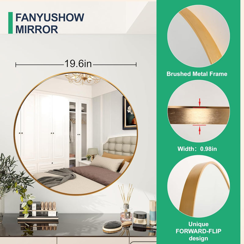Gold round Mirror, round Mirror 19.6 Inch, Gold Circle Mirror Metal Frame, round Wall Mounted Mirrors for Living Room, Bathroom, Wall, Entryway, Vanity,Trend Style - Puck's
