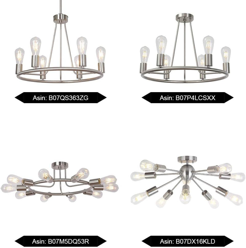round Farmhouse Chandelier Lighting 6-Light Modern Indoor Ceiling Lights Brushed Nickel Mid Century Flush Mount Light Fixtures Ceiling Kitchen Island Dining Room Lighting UL Listed - Puck's