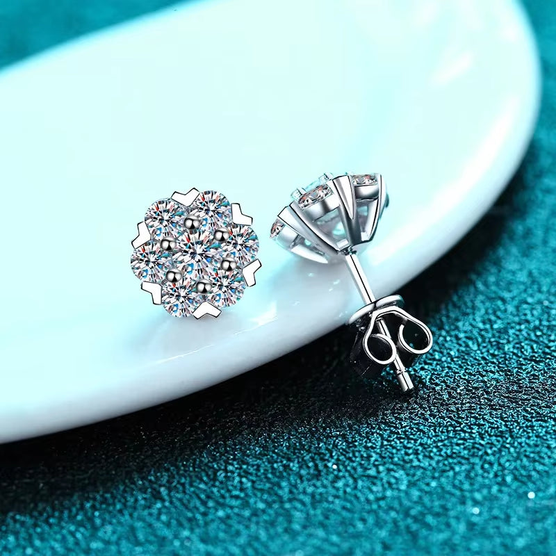 LORIELE Moissanite Diamond Stud Earrings 18K White Gold Plated Silver Flower Eearring for Brilliant Moissanite Party Jewelry - Puck's