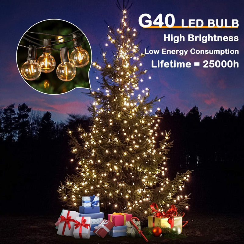 50FT LED G40 Globe String Lights, Shatterproof Outdoor Patio String Lights with 50+2 Dimmable Edison Bulbs, 50 Backyard Hanging Bistro Light Waterproof for Balcony Party Wedding Market Cafe - Puck's