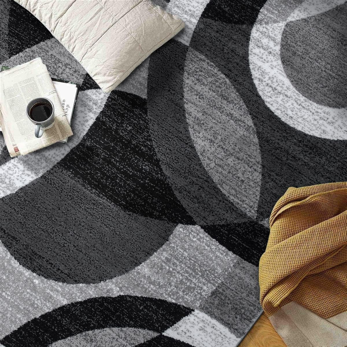 Contemporary Abstract Circles Perfect for High Traffic Areas of Your Living Room,Bedroom,Home Office,Kitchen Area Rug 6'6" X 9' Gray - Puck's