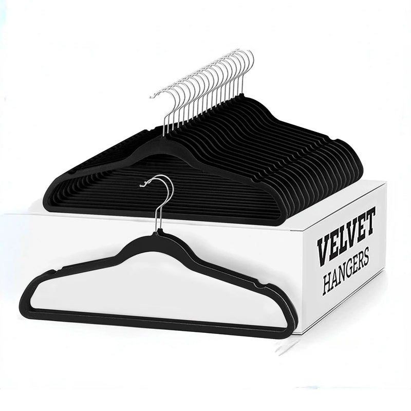Lux Decor Collection Black Velvet Hangers Space Saving and Non-Slip Hangers - 30 Pack - Puck's