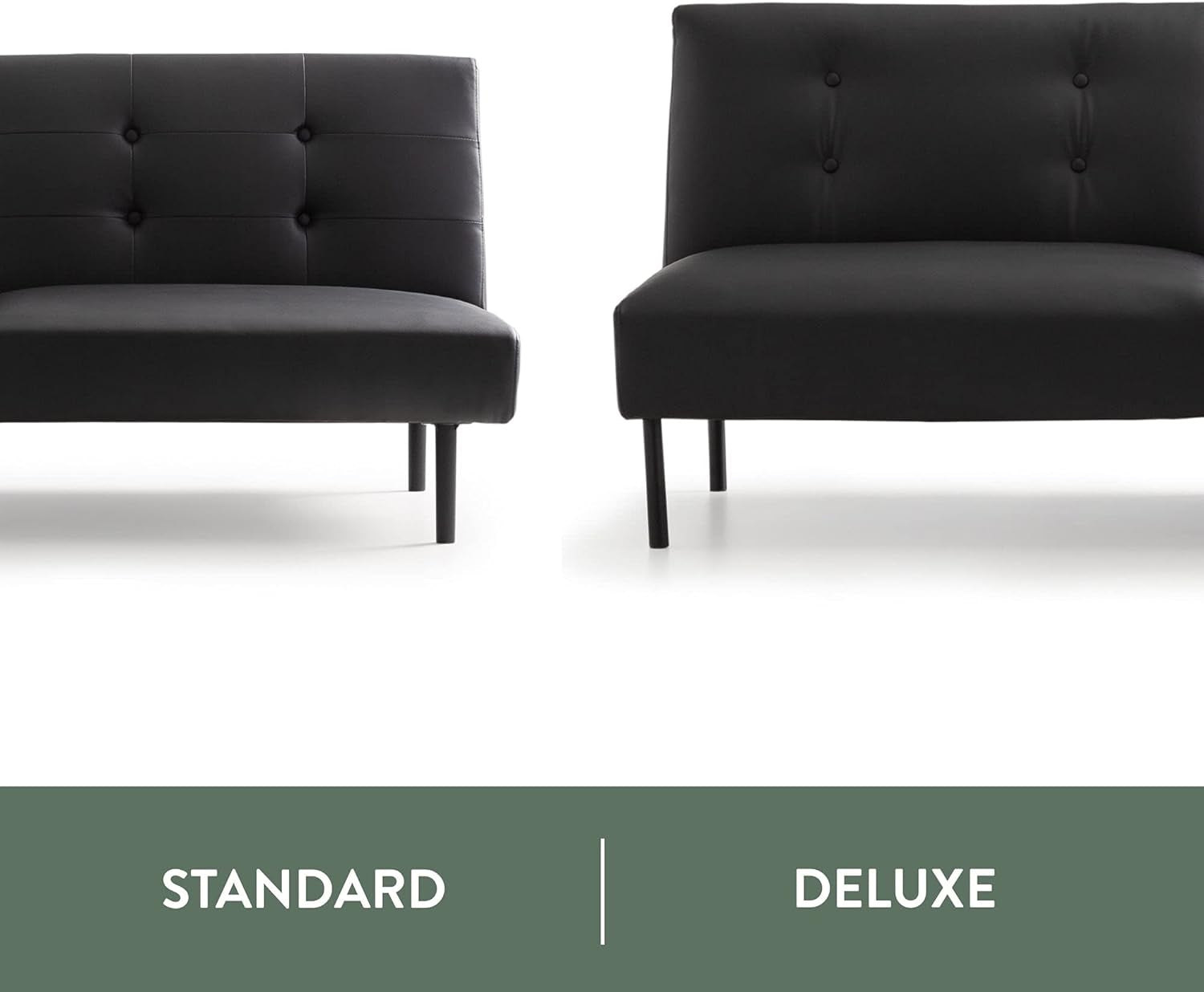 Gilman Futon - Sofa Bed Couch - Small Living Room Furniture - Armless Black Faux Leather - Puck's