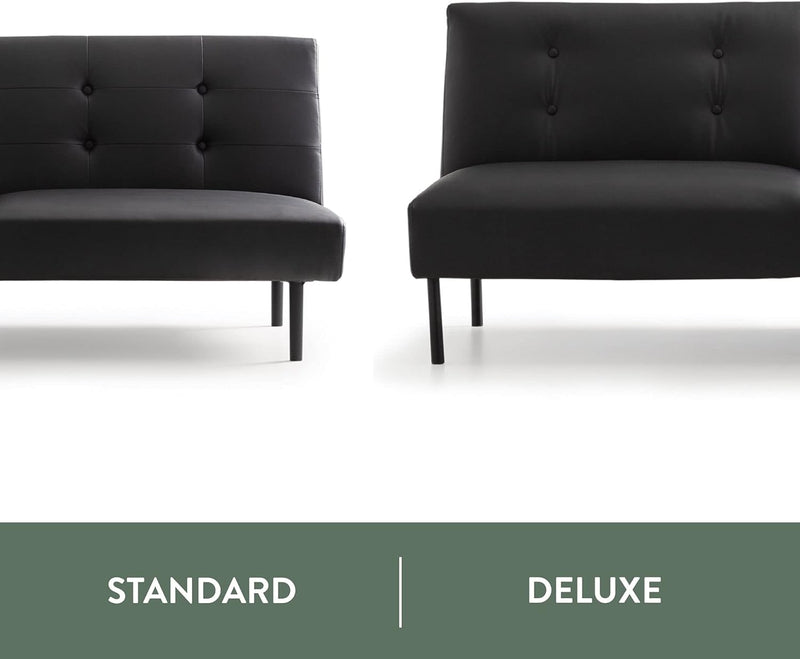 Gilman Futon - Sofa Bed Couch - Small Living Room Furniture - Armless Black Faux Leather - Puck's