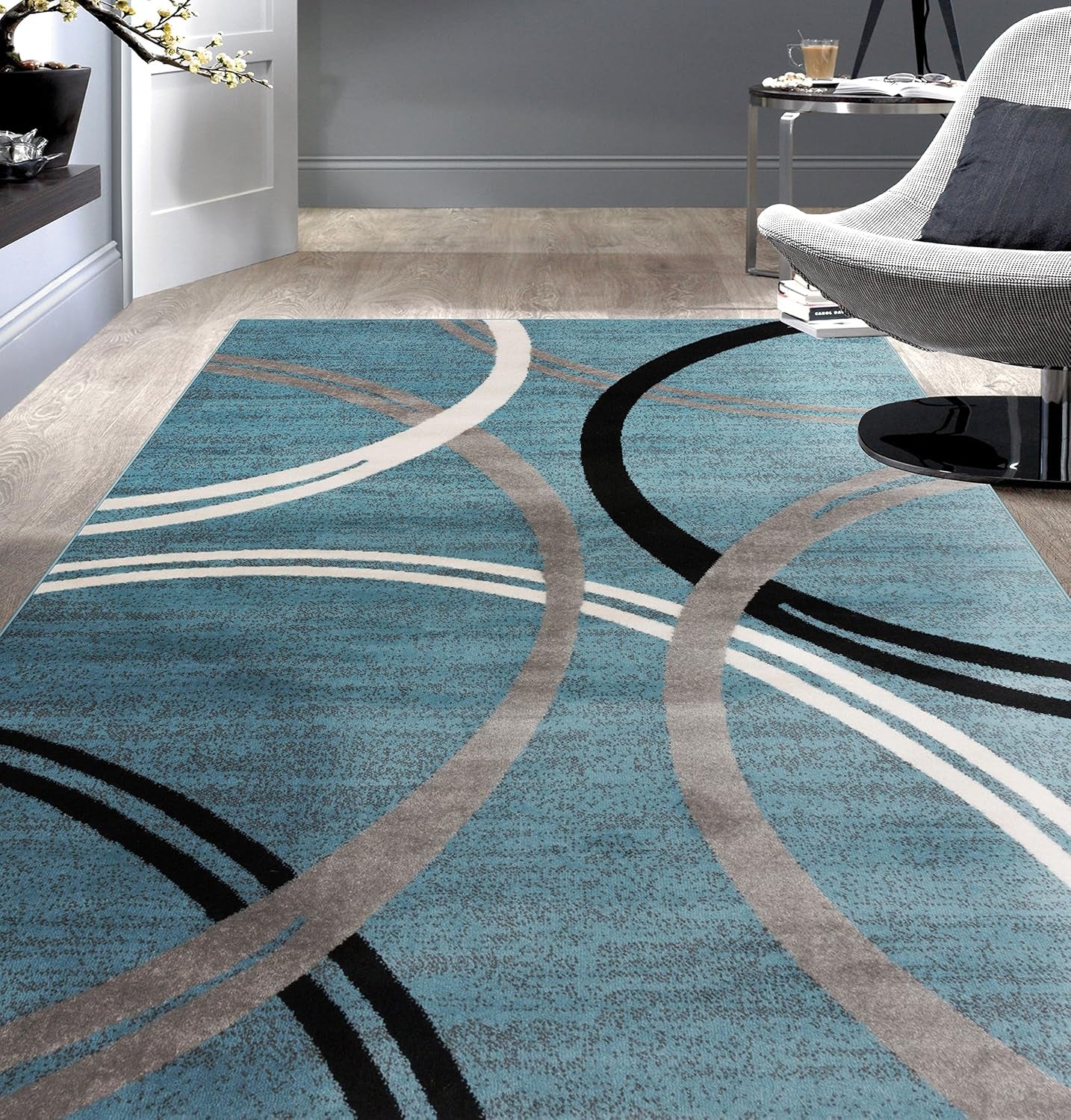 Modern Wavy Circles Design Area Rug 6'6" X 9' Blue - Puck's