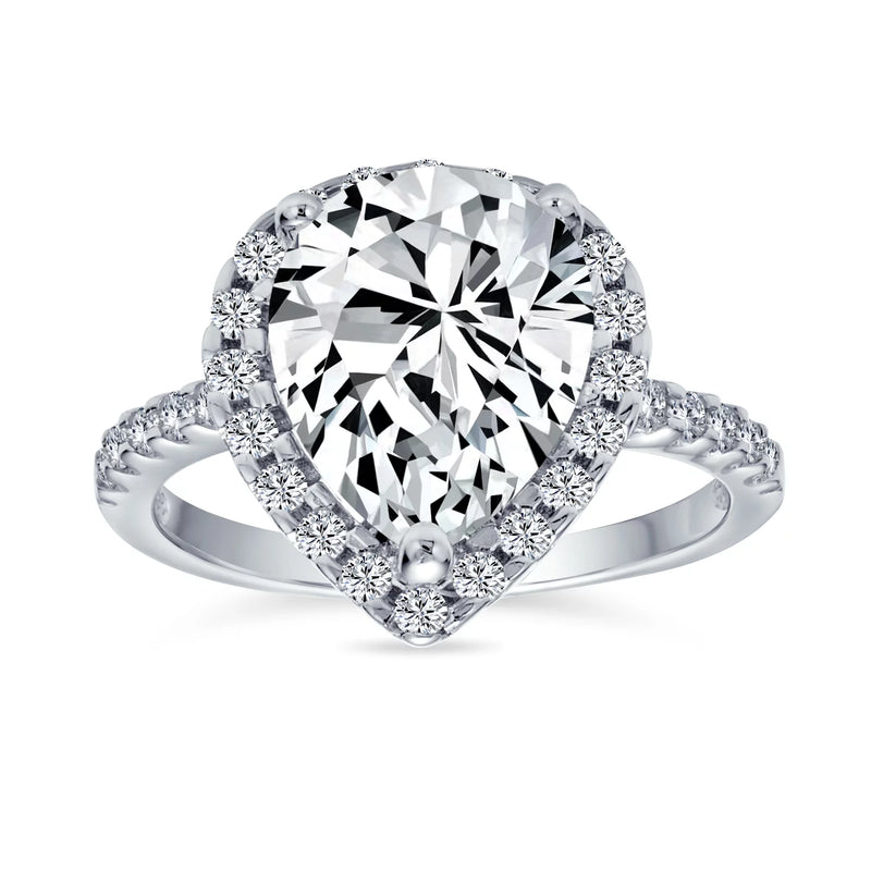 Womens 7CT Pear Shaped Halo Solitaire Engagement Ring, Sterling Silver CZ Pave Band - Puck's