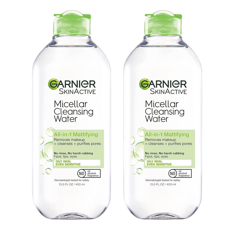 Micellar Water for Oily Skin, Facial Cleanser & Makeup Remover, Mattifying, for All Skin Types, Vegan, Cruelty Free, 13.5 Fl Oz (400Ml), 2 Count - Puck's