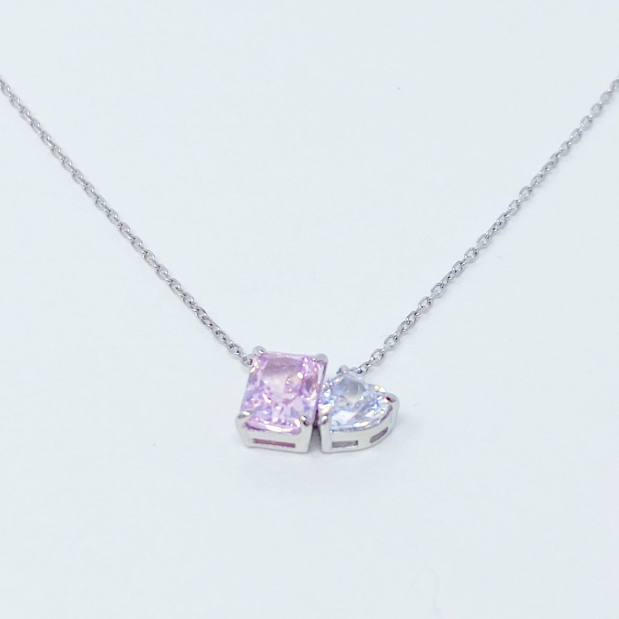 Double Stone Pendant Sterling Silver Necklace - Puck's