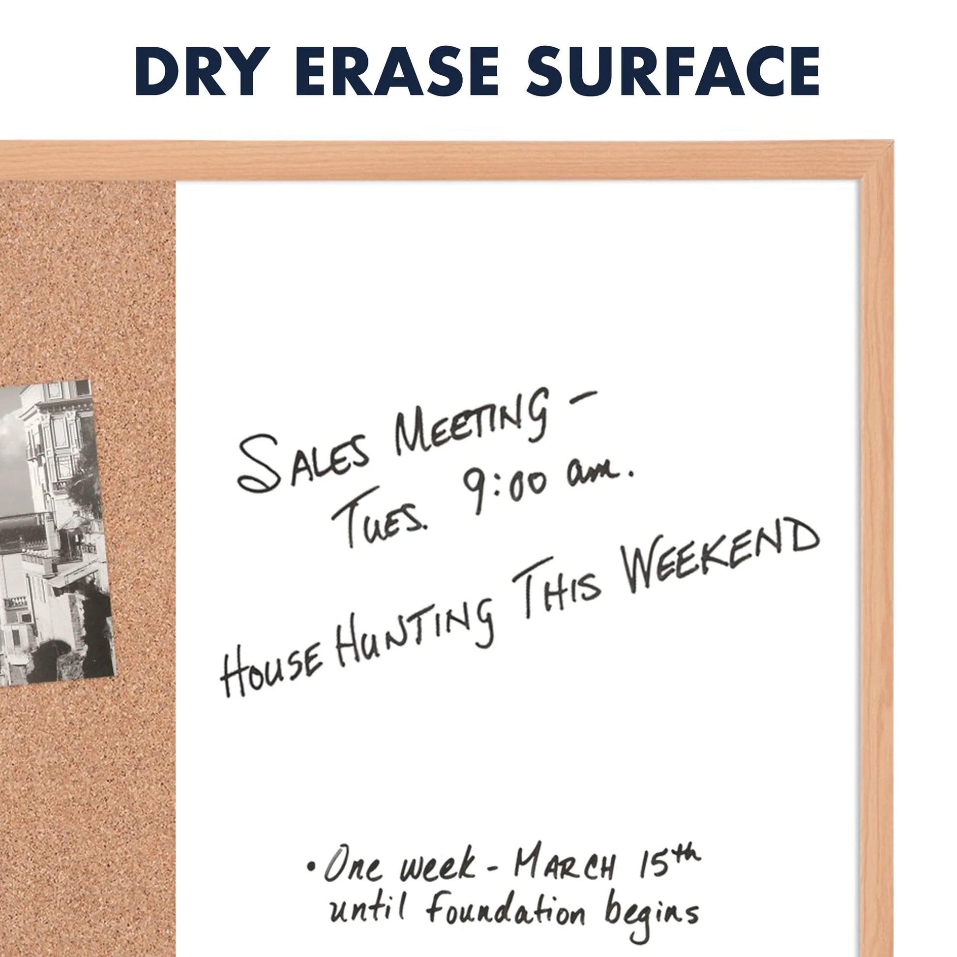 Combination Board, 17" X 23", Dry-Erase & Cork Surface, Oak Finish Frame