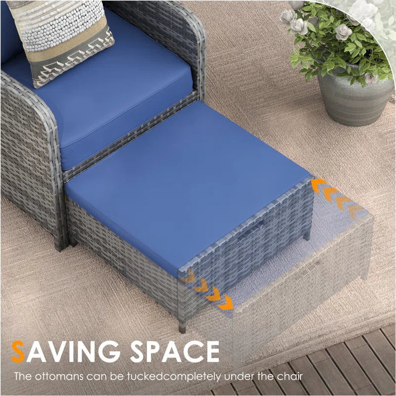 Idamarie 5 Piece PE Wicker Rattan Outdoor Conversation Set with Ottoman - Puck's