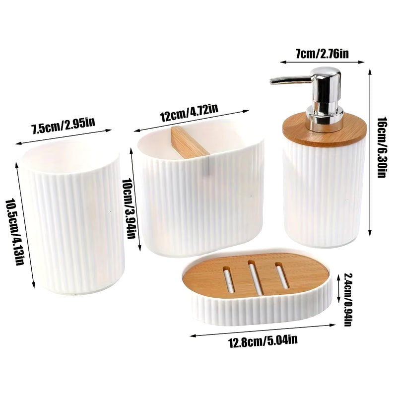 4Pcs Bathroom Accessories Set Plastic Bathroom Accessories Toothbrush Holder Mouthwash Cup Soap Dispenser Soap Dish - Puck's