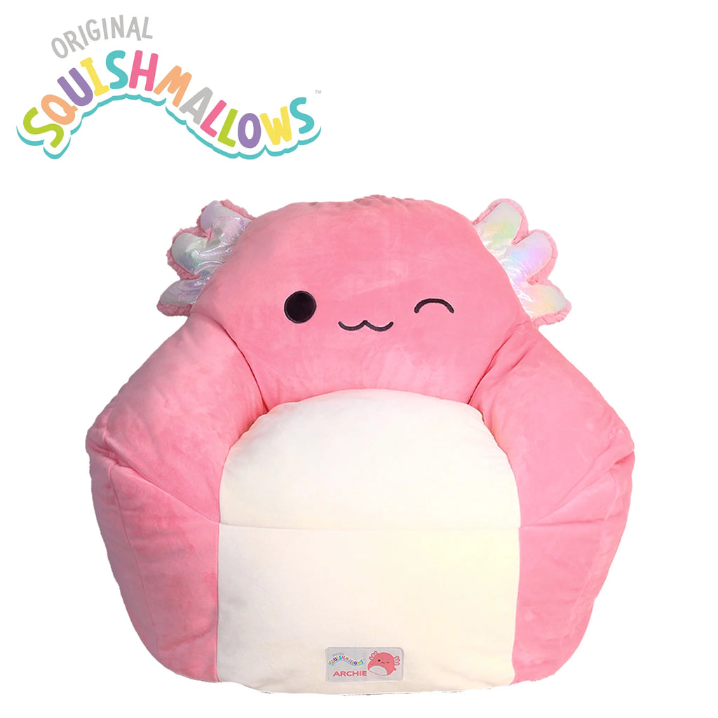 Official Archie Bean Bag Chair - 30 in Wide Kids Squishy Soft Chair, Pink/White - Puck's