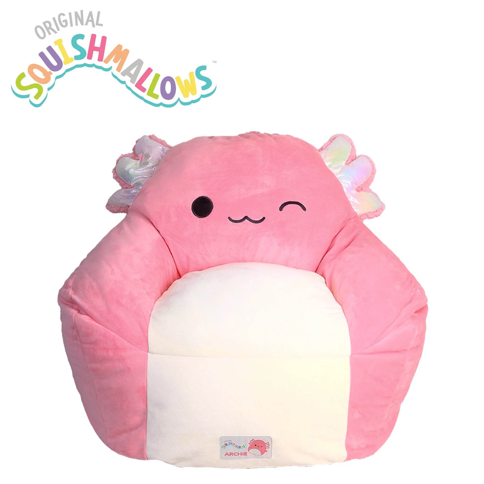 Official Archie Bean Bag Chair - 30 in Wide Kids Squishy Soft Chair, Pink/White - Puck's