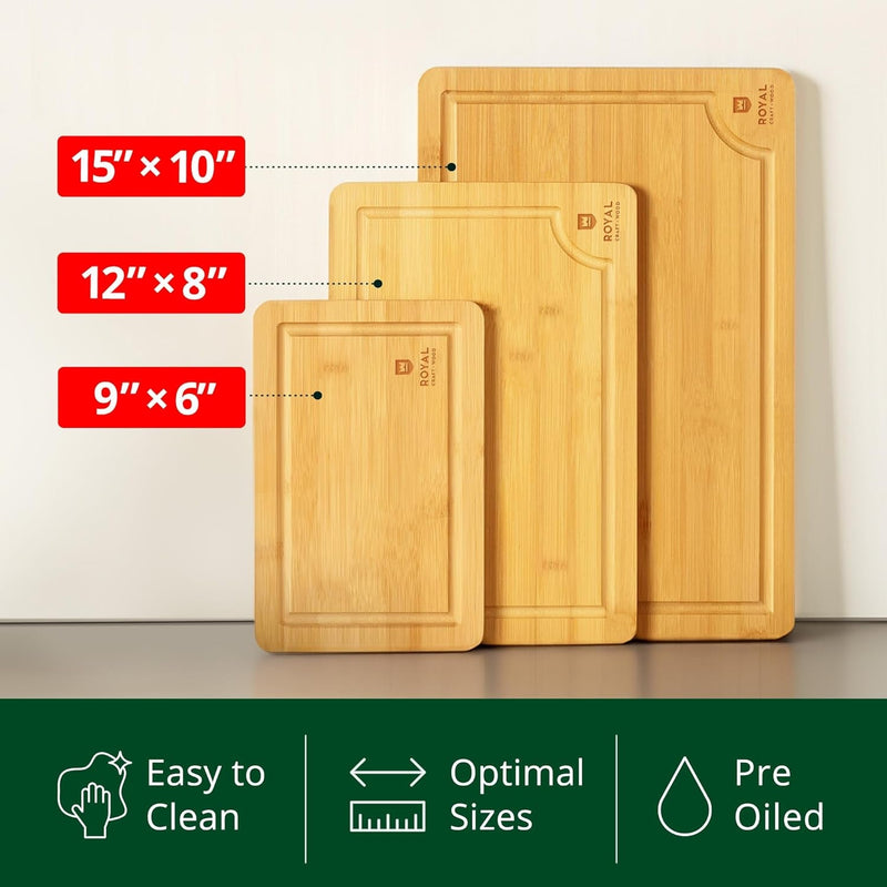Wooden Cutting Boards for Kitchen Meal Prep & Serving - Bamboo Wood Cutting Board Set - Charcuterie & Chopping Butcher Block for Meat - Kitchen Gadgets Gift - Puck's