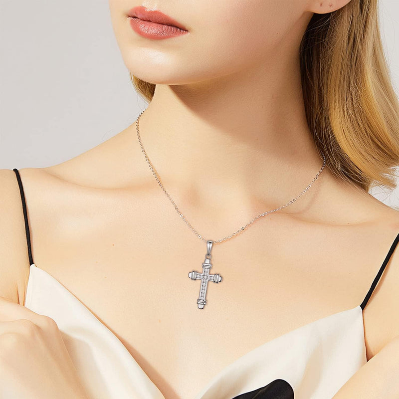 925 Sterling Silver Cross Pendant Necklace for Women Cubic Zirconia Cross Necklaces 18" - Puck's