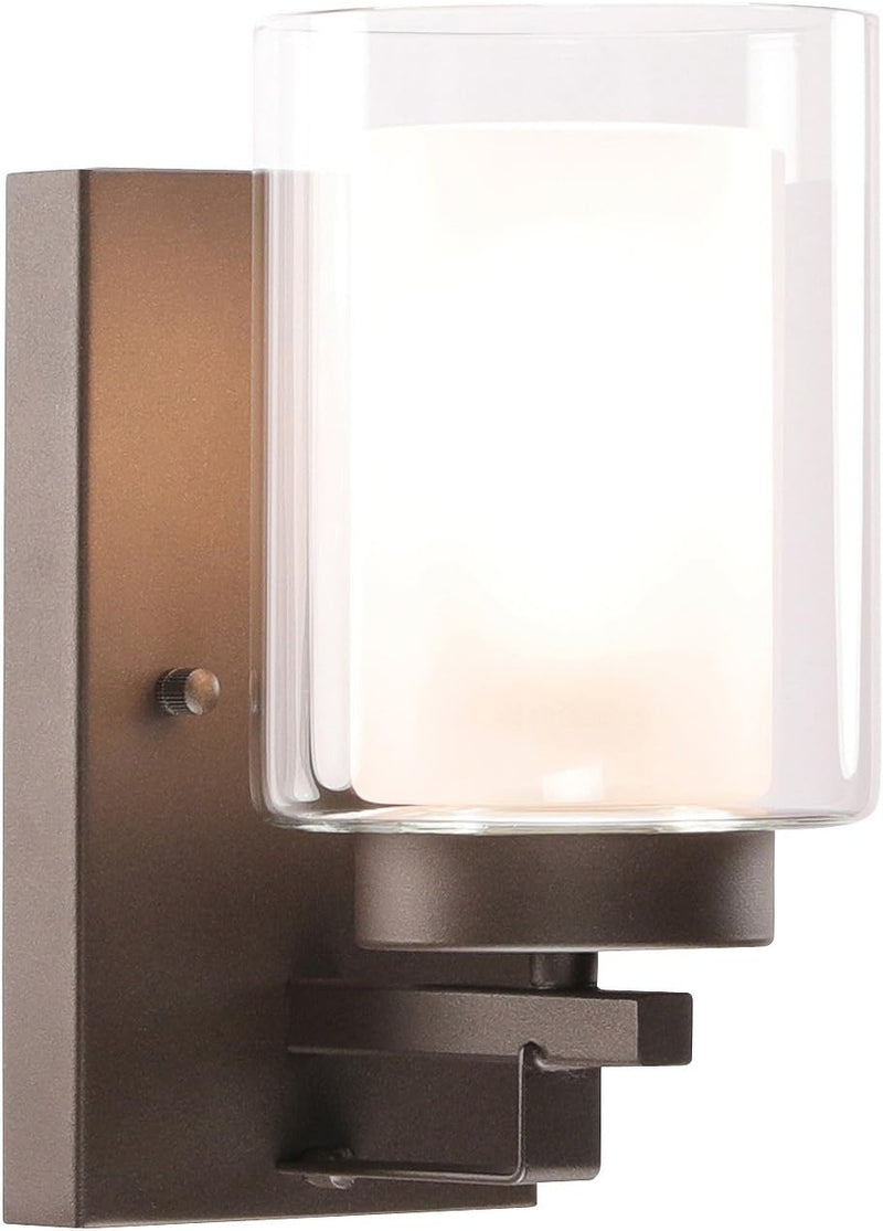 Wall Light 1 Light Bathroom Vanity Lighting with Dual Glass Shade in Dark Bronze Indoor Wall Mount Light XB-W1195-1-DB - Puck's