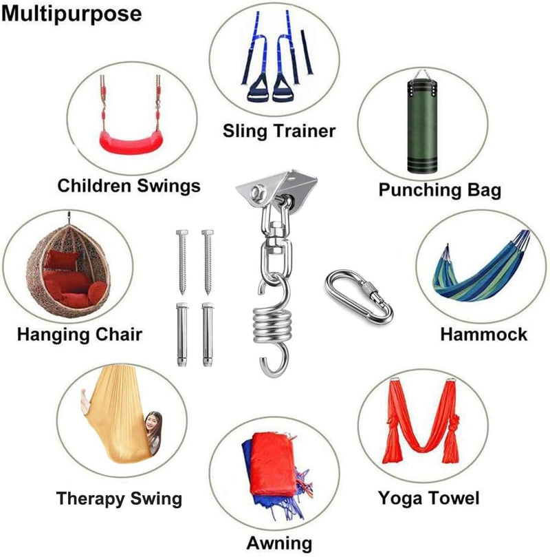 Hammock Chair Hanging Kit for Bedroom, Outdoor Patio Porch Swing Hardware, Heavy Duty Punching Bag Swivel Hanger, Ceiling Mount Hook for Aeorial Yoga Trapeze, Boxing, Tire Rope Swinging - Puck's
