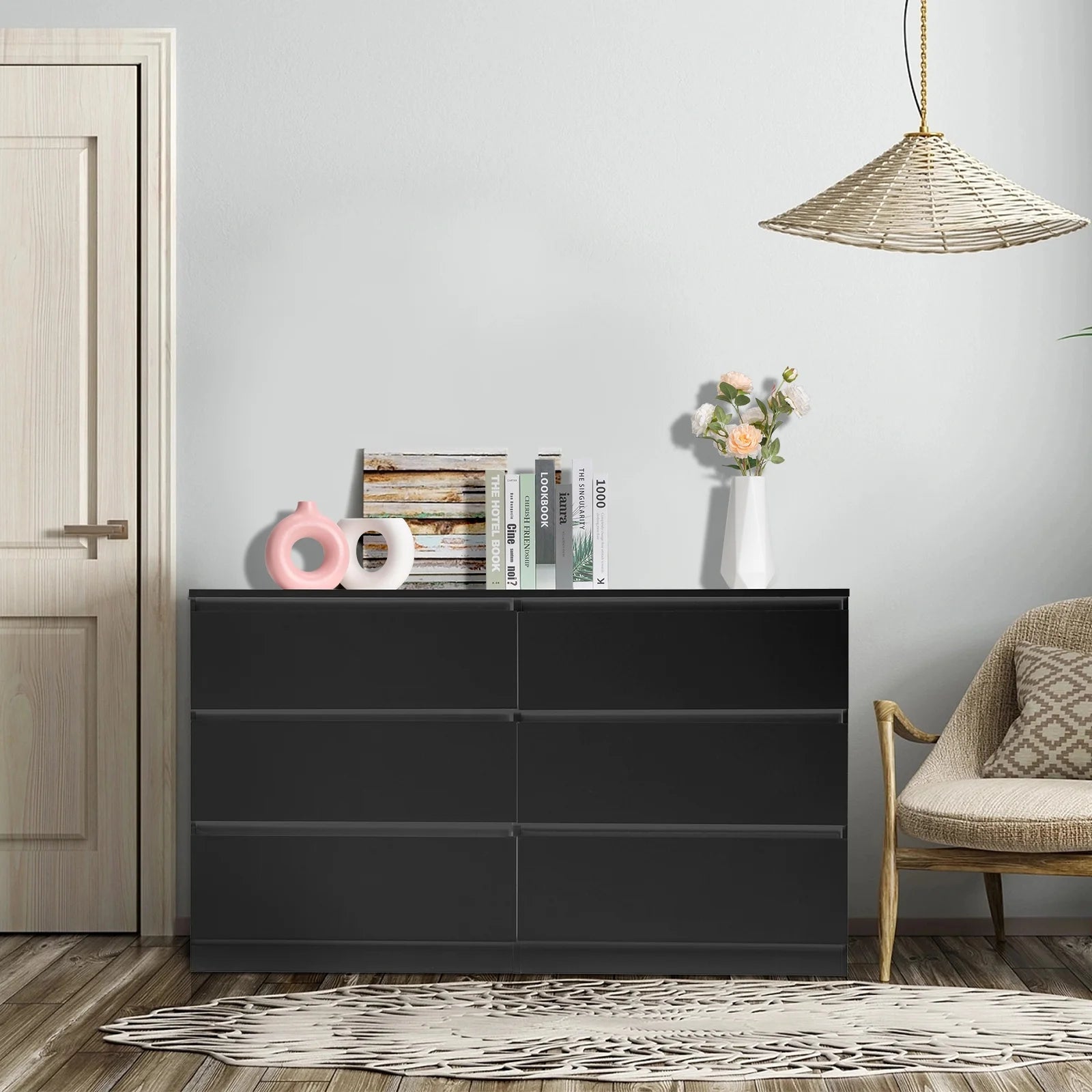 6 Drawer Double Dresser, Kids Dresser, Nursery Dresser Drawer Organizer, Chest of Drawers, Black - Puck's