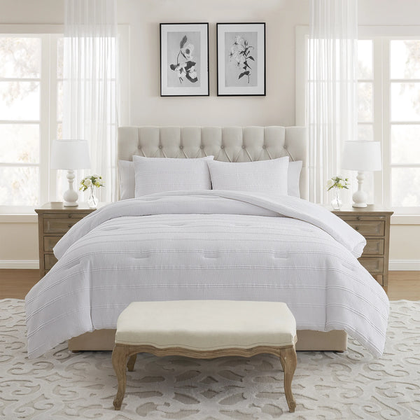 Evelyn 2-Piece Bright White Seersucker Comforter Set, Twin/Twin XL