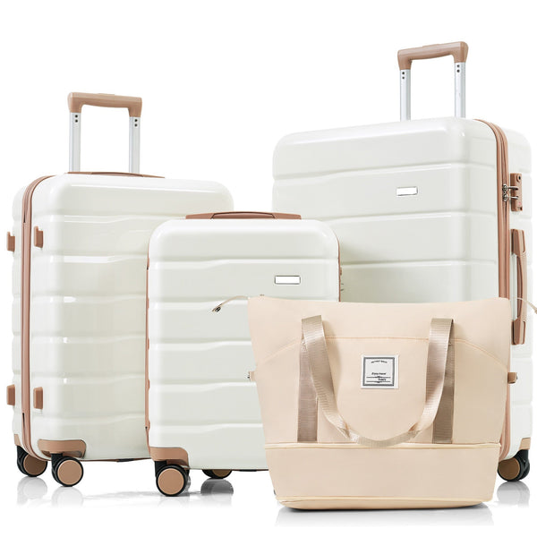 Luggage Sets 4 Piece, ABS Durable Suitcase with Travel Bag, ABS Hard - Puck's