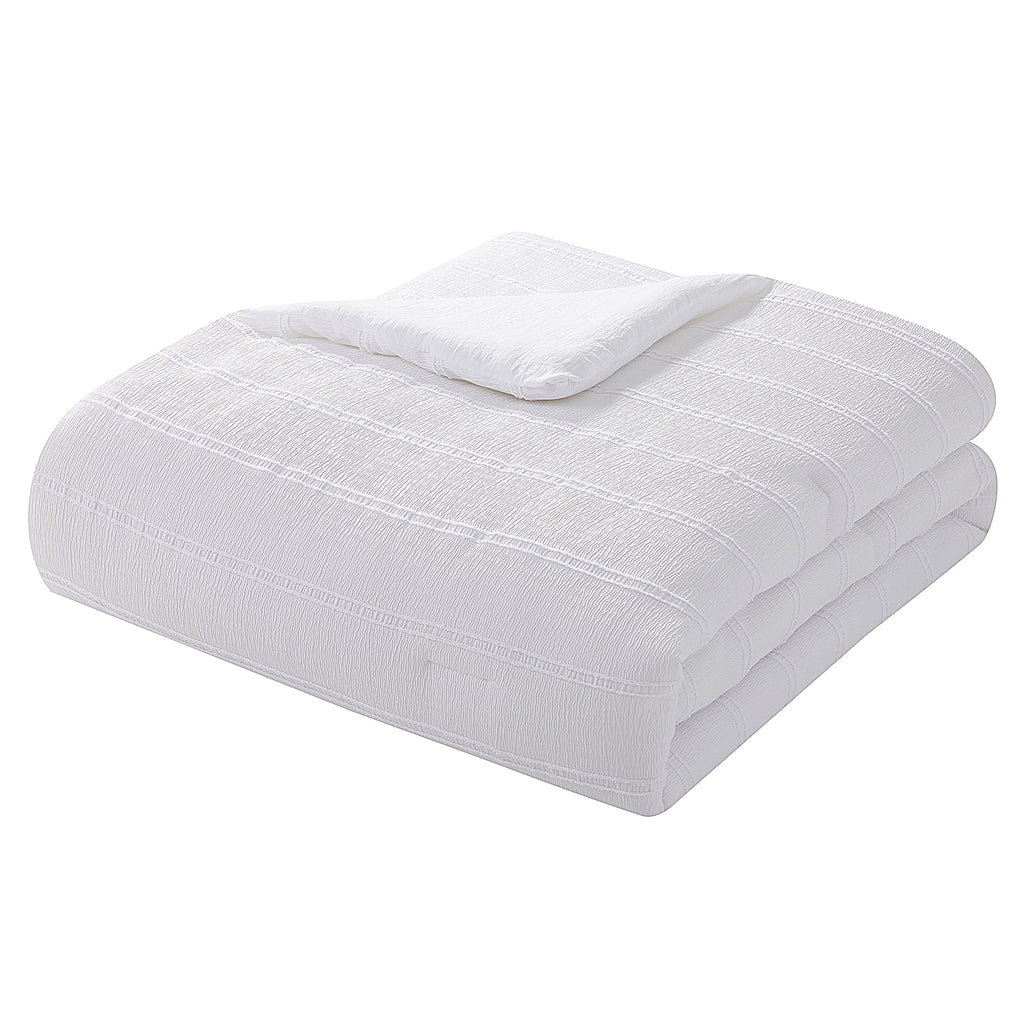 Evelyn 2-Piece Bright White Seersucker Comforter Set, Twin/Twin XL