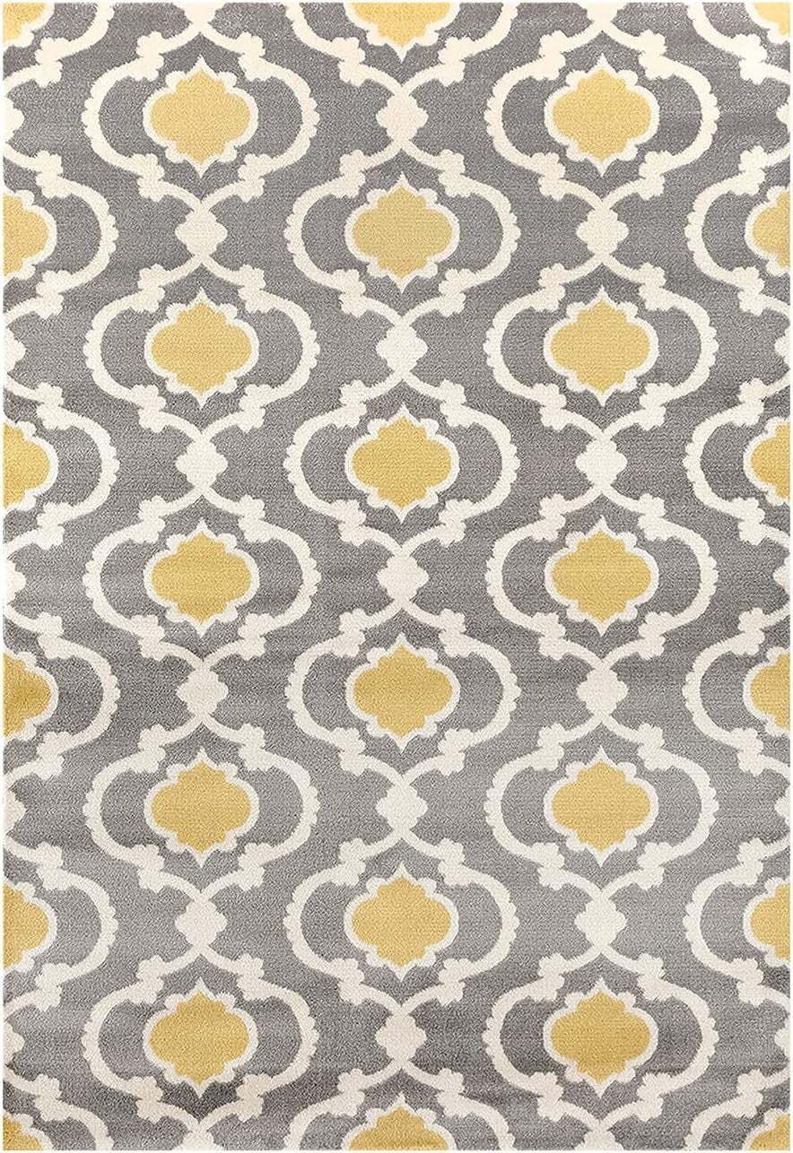 Moroccan Trellis Contemporary Perfect for High Traffic Areas of Your Living Room,Bedroom,Home Office,Kitchen Area Rug 10' X 14' Gray/Yellow - Puck's