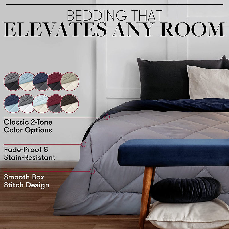 Beckham Hotel Collection Goose down Alternative Reversible Comforter - All Season - Premium Quality Luxury Hypoallergenic Comforter - Full/Queen - Grey/Black - Puck's