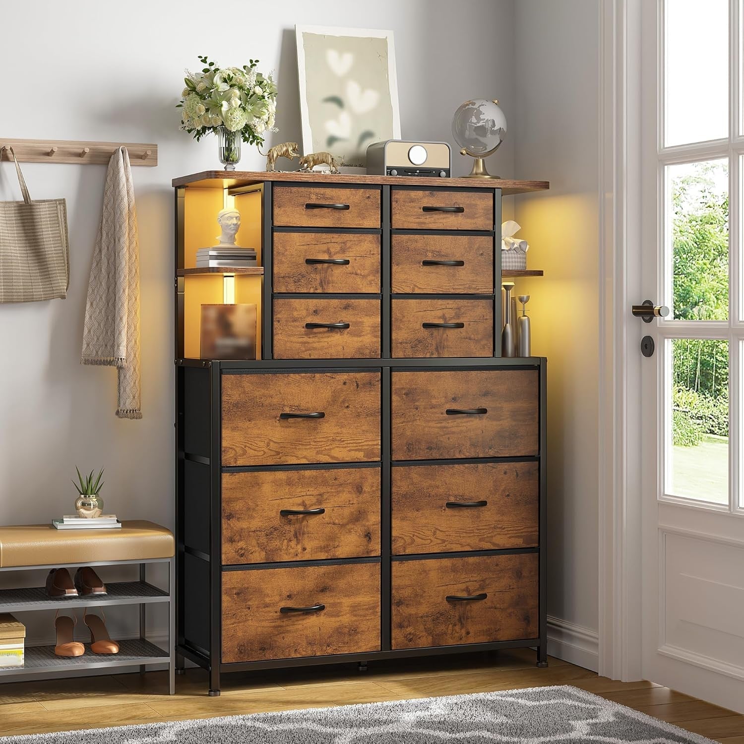 Dresser for Bedroom with LED Lights and 12 Drawers - Puck's