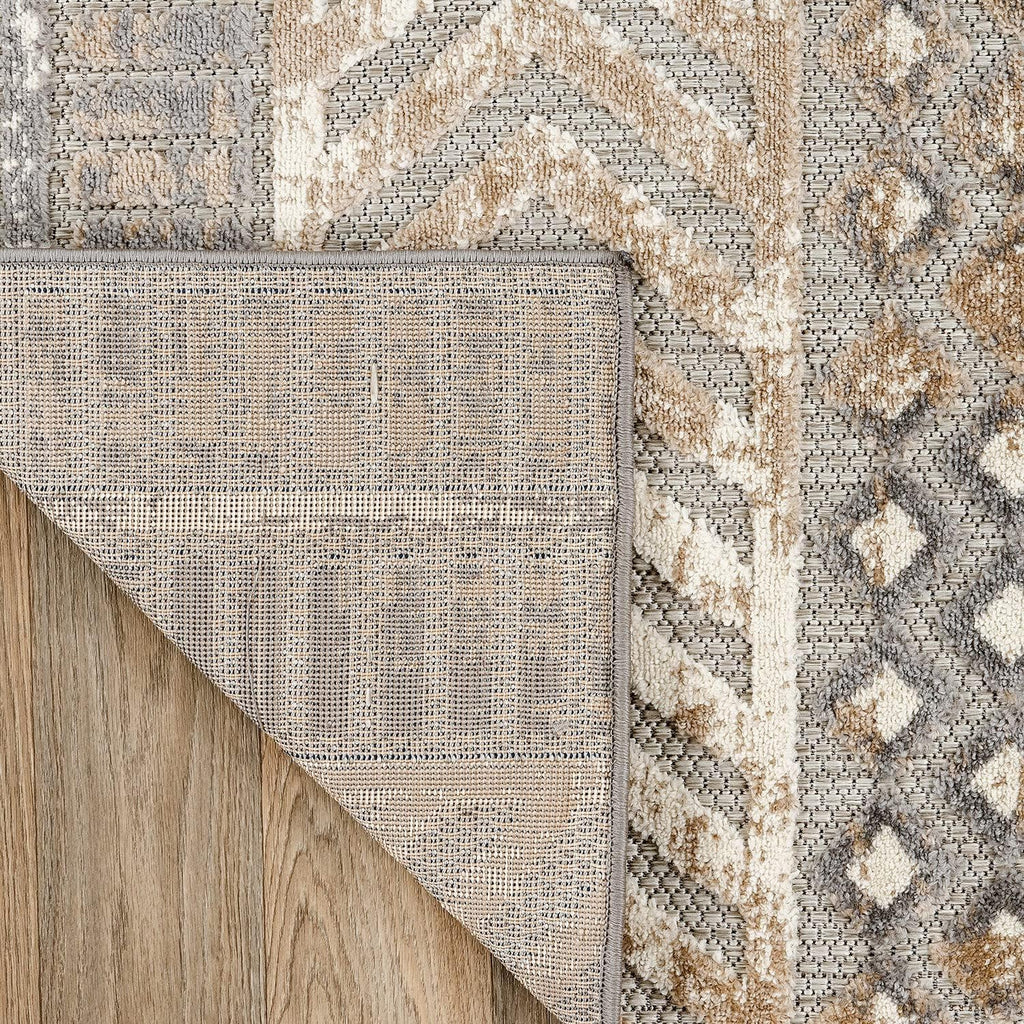 Distressed Geometric Indoor/Outdoor Runner Rug 2' X 7' Beige - Puck's