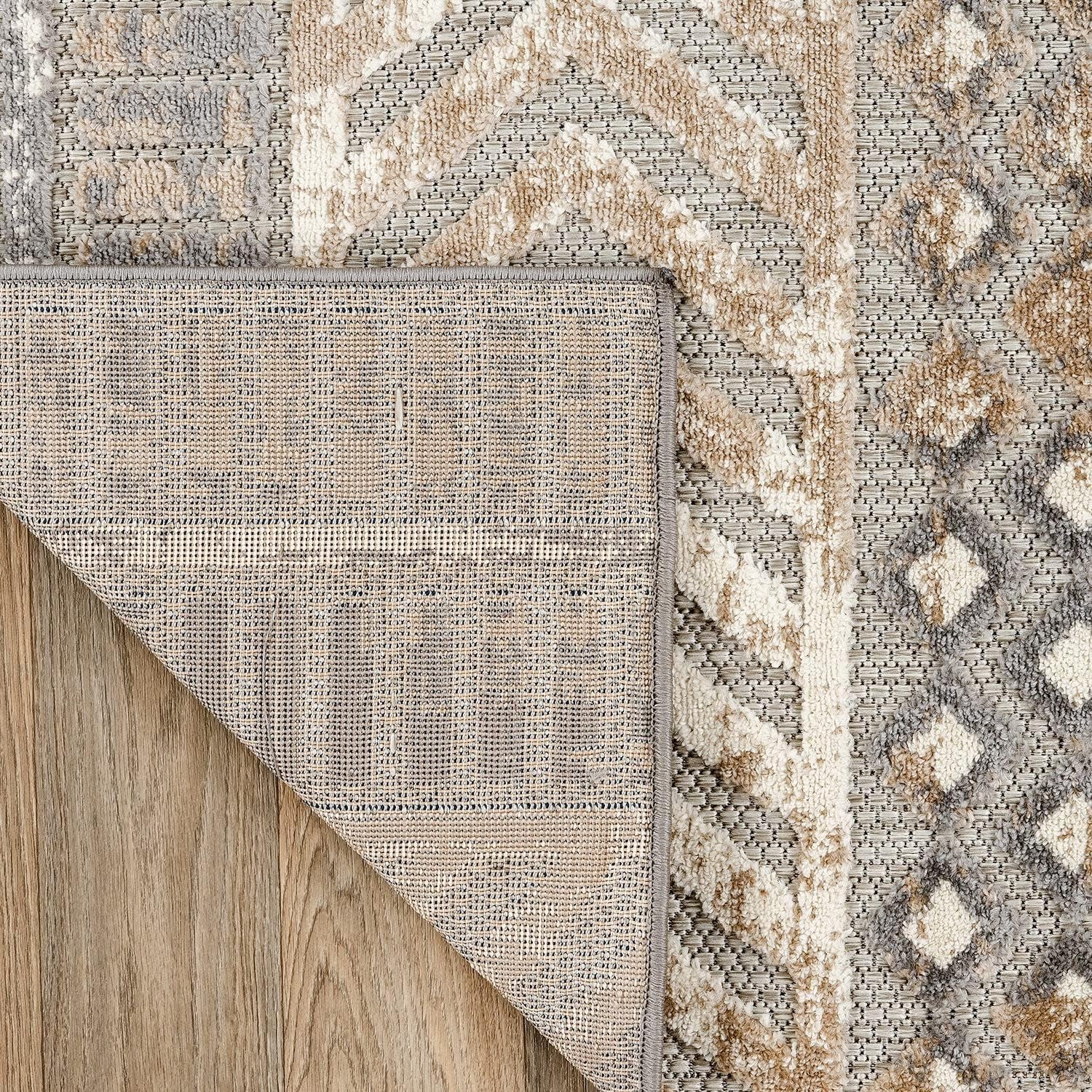 Distressed Geometric Indoor/Outdoor Runner Rug 2' X 7' Beige - Puck's