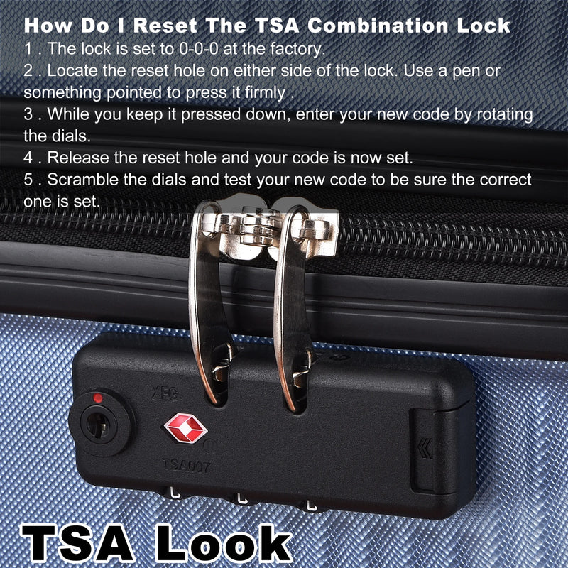 3 Piece Luggage Sets with TSA Lock ABS, Durable Luggage Set, Lightweight Suitcase with Hooks, Spinner Wheels, Cross Stripe Luggage Sets 20In/24In/28In(Dark Blue) - Puck's