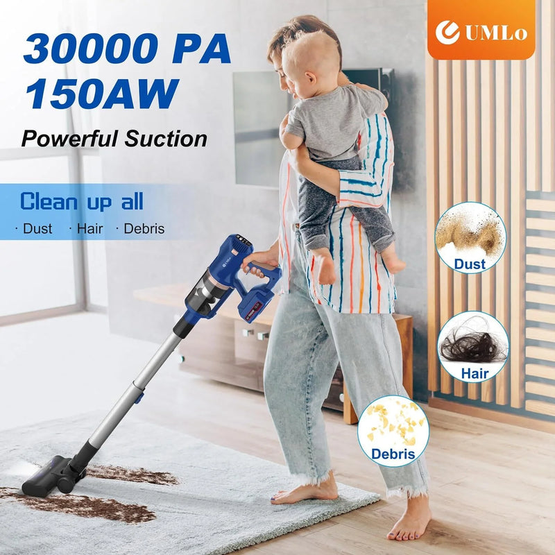 Cordless Stick Vacuum Cleaner, 300W 30Kpa Brushless Motor, 4000Mah Battery up to 60Mins Runtime, Perfect for Home Pet Hair Carpet Floor, V11 Blue - Puck's