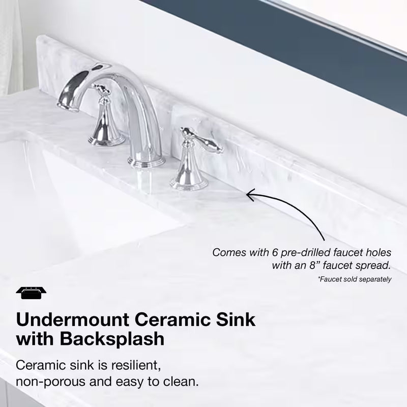 Sonoma 72 In. Dubbele Wastafel Midnight Blue Badmeubel met Carrara Marmeren Bovenblad (Gemonteerd) - Puck's