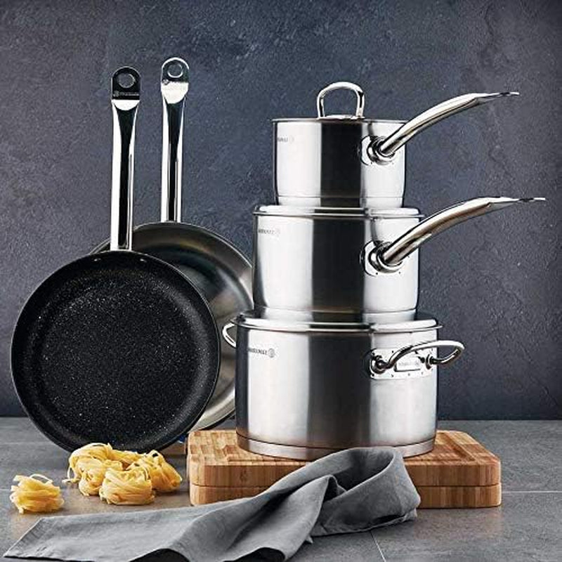 Proline 4.5 Quart Stainless Steel Low Casserole Saute Pot Stockpot with Lid and Handles Silver A1170 - Puck's