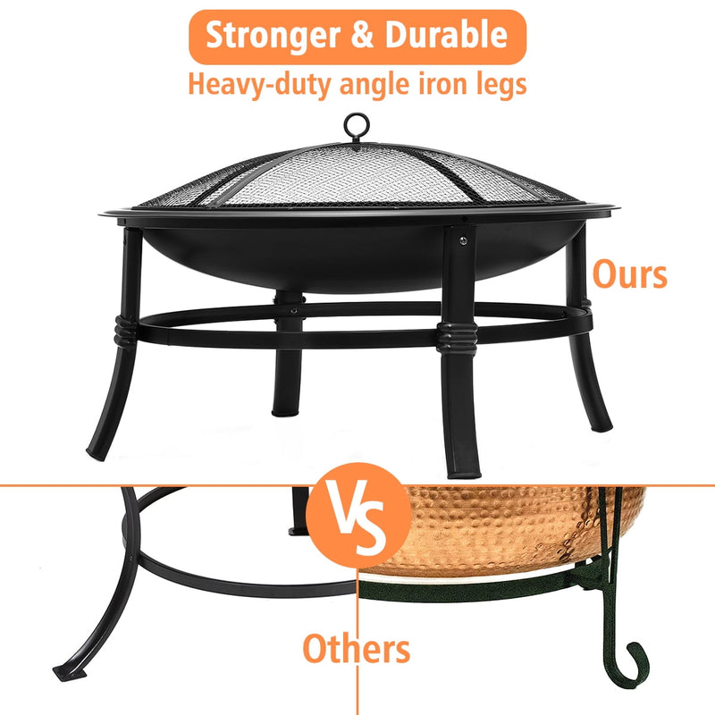 26 Inch Fire Pit for Outdoor round Wood Burning Fire Pit Bowl for Camping Picnic Bonfire Patio outside Backyard Garden Small Bonfire Pit Steel Firepit Bowl with Mesh Screen and Fire Poker - Puck's