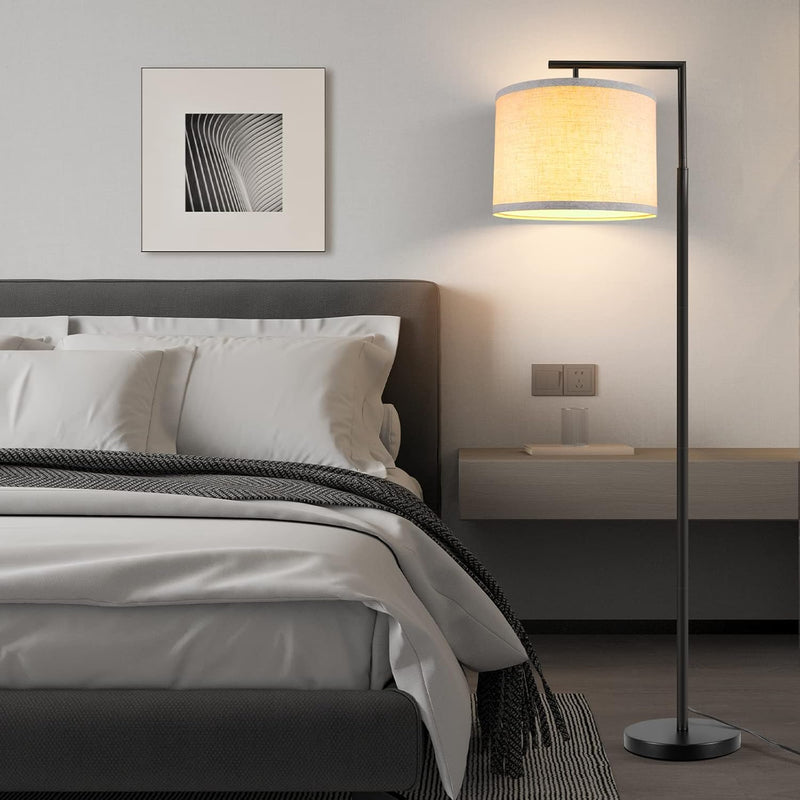 Floor Lamp for Living Room with 3-Color Temperature 9W LED Bulb, Modern Standing Lamp with Linen Beige Shade & Foot Switch, Tall Pole Lamp for Bedroom, Study Room, Office, Kids Room (Black) - Puck's