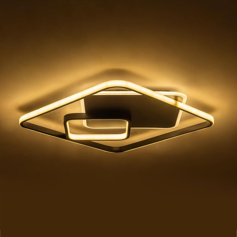 Modern LED Ceiling Light, Black Flush Mount Remote Control Close to Ceiling Lighting Fixture 70W Dimmable Color Changeable Ceiling Lighting for Living Room, Bedroom, Dining Room - Puck's