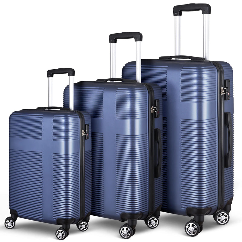 3 Piece Luggage Sets with TSA Lock ABS, Durable Luggage Set, Lightweight Suitcase with Hooks, Spinner Wheels, Cross Stripe Luggage Sets 20In/24In/28In(Dark Blue) - Puck's