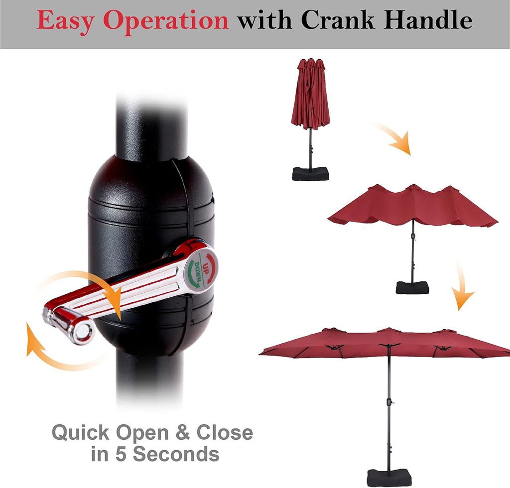15Ft Large Patio Umbrella with Base, Double-Sided Outdoor Umbrella, Wine - Puck's
