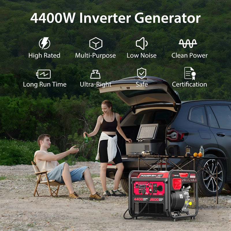 4400W Inverter Generator Gas Fuel Powered , CO Detect, Home Backup/Outdoor Use 62Lbs EPA - Puck's